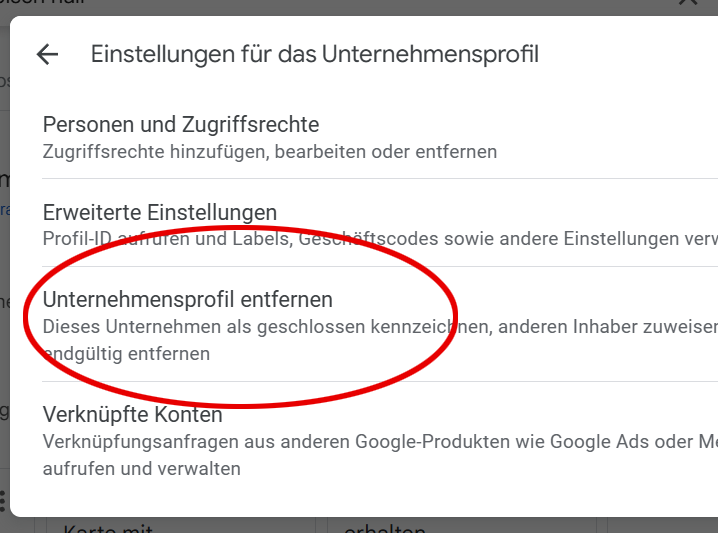 Google Unternehmensprofil löschen Schritt 2